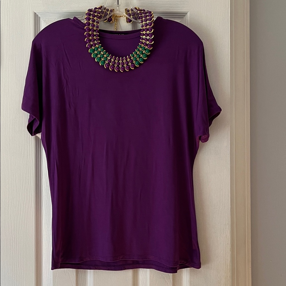 IMAN Purple and Green tops with necklace 
Size M